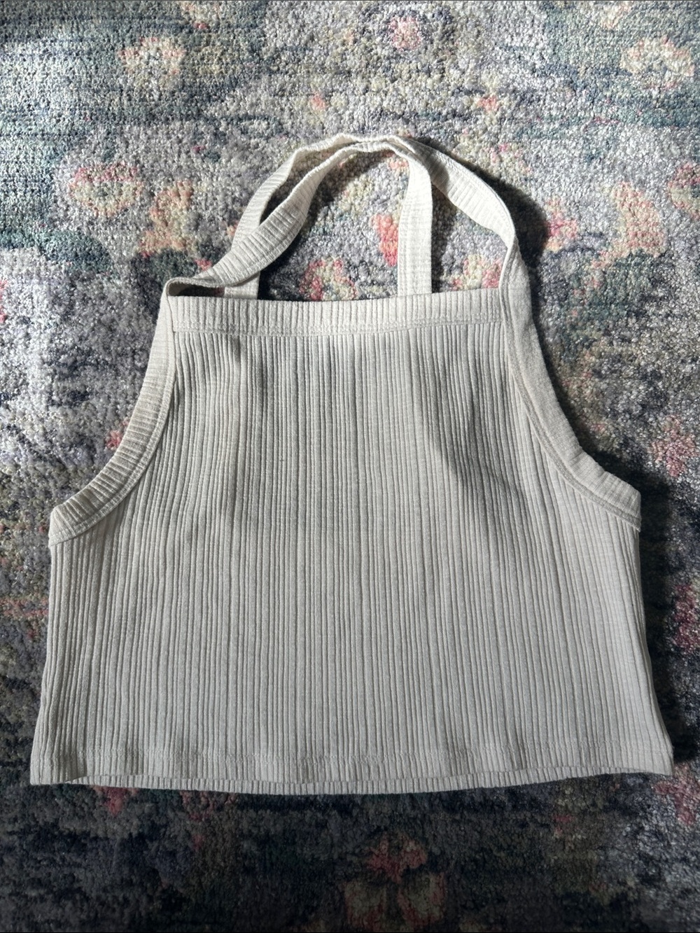 American Eagle Outfitters Ribbed Halter Cross Back Crop Top - Oatmeal Size Small